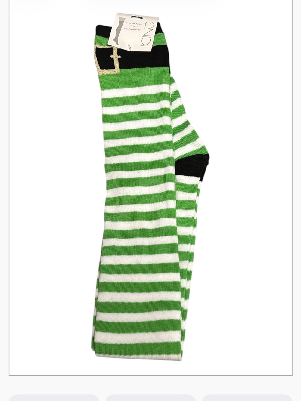Icing Green & White Striped Holiday Elf Over-The-Knee Thigh High Socks